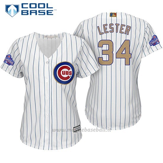 Maglia Baseball Donna Chicago Cubs 34 Jon Lester Bianco Or Program Cool Base